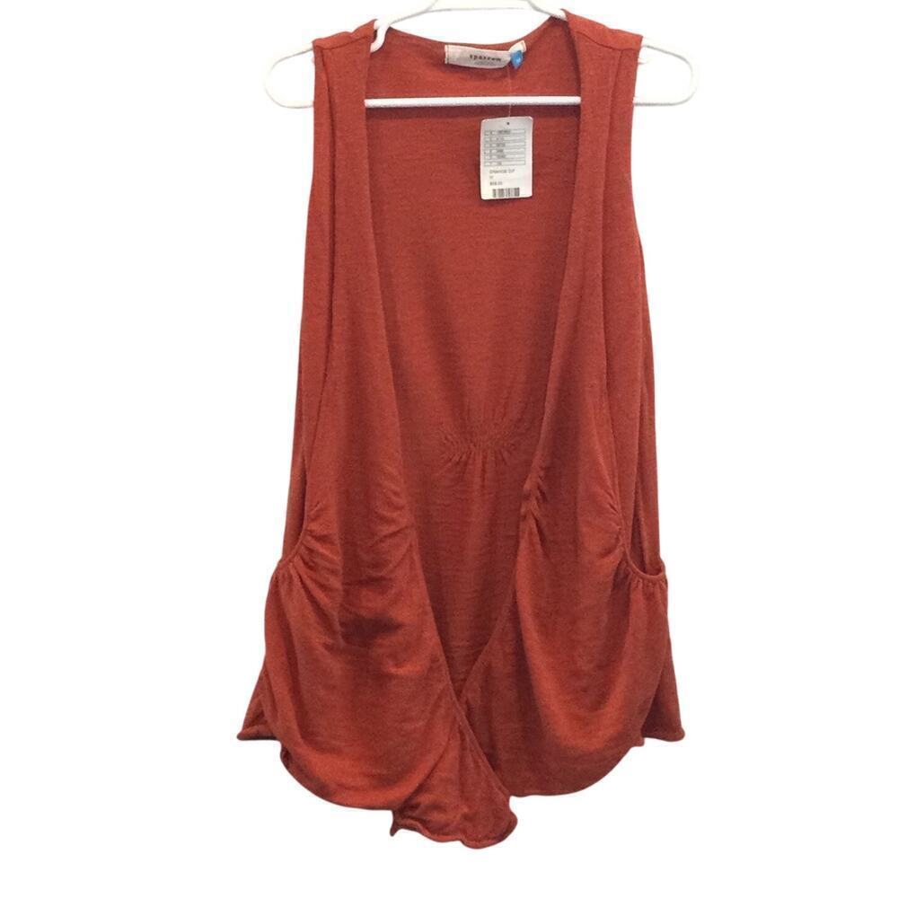 Sparrow Womens Open Vest Size Medium Orange Long Pockets Anthropologie NEW Boho